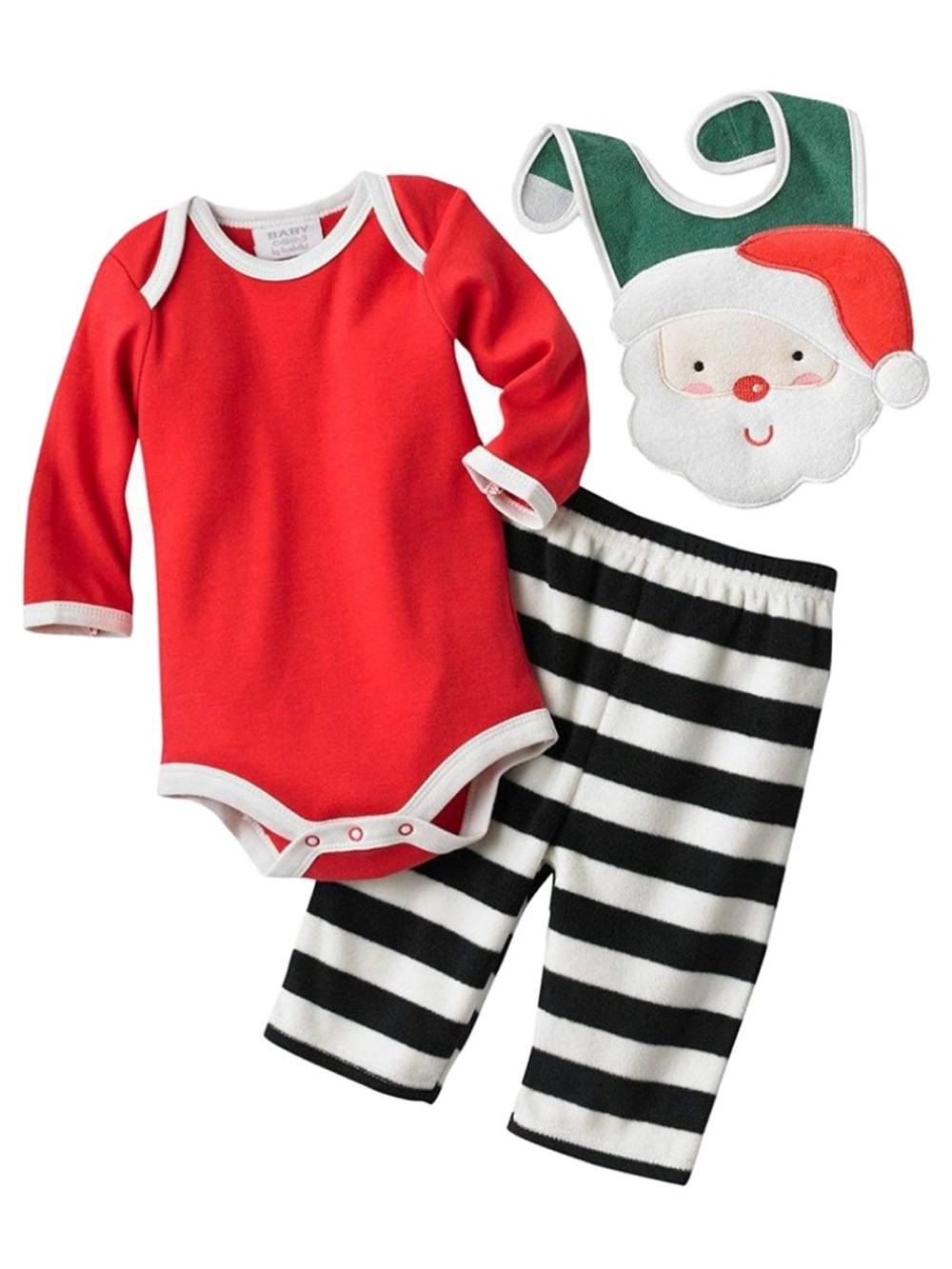 Bon Bébe Infant Boys 3-piece Santa Set: Bib, Bodysuit, Pants   3-6 Months ~Flaw~